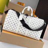 Louis Vuitton LV Travel Bag Top version Original Leather KEEPALLBANDOULIÈRE50Travel Bag M24953Blue M24954White One-Shoulder Crossbody Travel Handbag