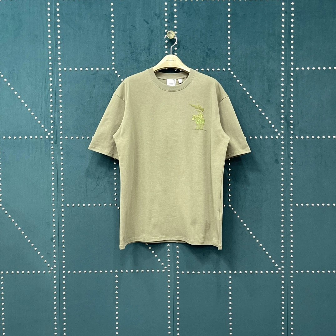 Burberry T-shirt Green Little Knight Print on the Chest logo round Neck Short Sleeve25ss New Pure Cotton Unisex Style T T-shirt OS Loose Fit Base Shirt Half Sleeve T-Shirt Top Half Sleeve