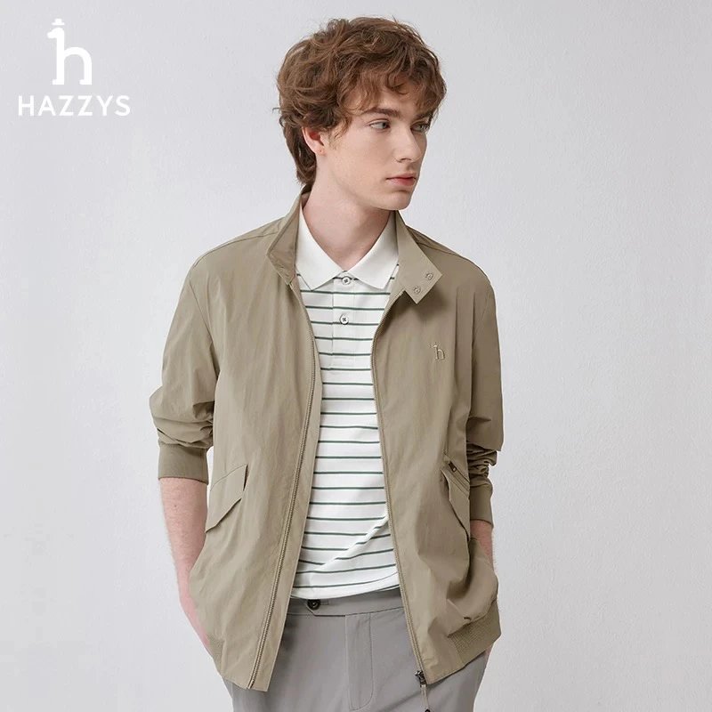 Hazzys Jackets Top Version Men's Clothing2024Autumn New Fashionable Solid Color All-Matching Loose Zip Stand-up Collar Jacket