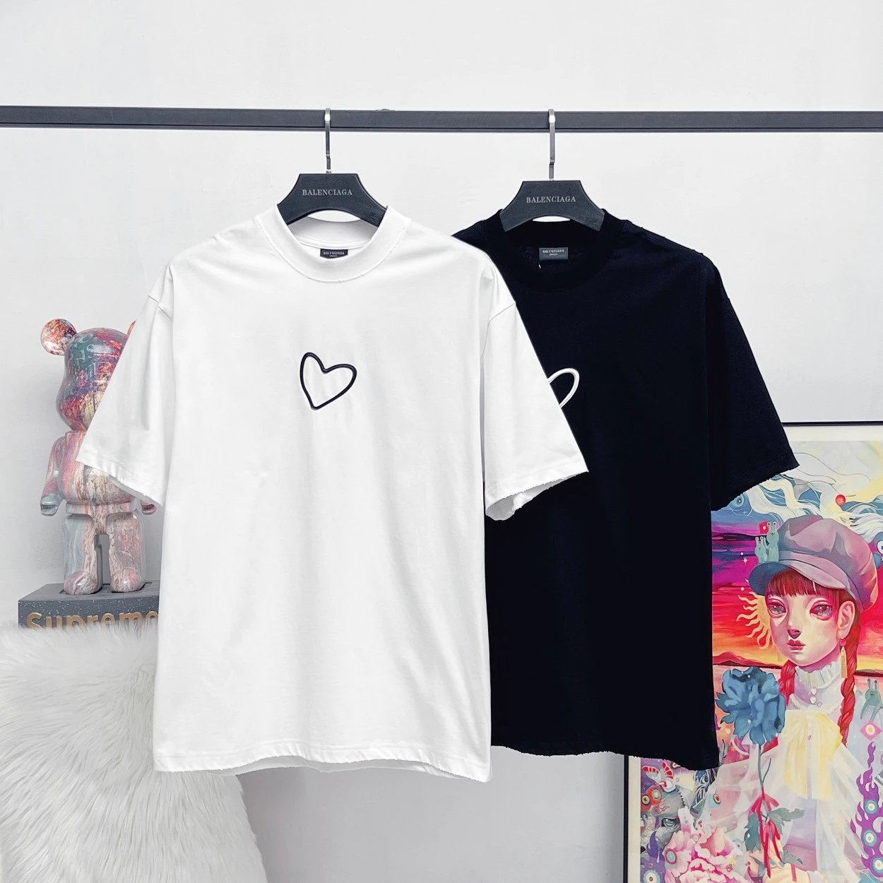 Balenciaga T-shirt Qixi Festival Limited Edition Heart Letters3D 3D Foam logo round Neck Short Sleeve25ss New pure cotton T Unisex T-Shirt OS Loose Fit Base Shirt Top T-Shirt Short Sleeve