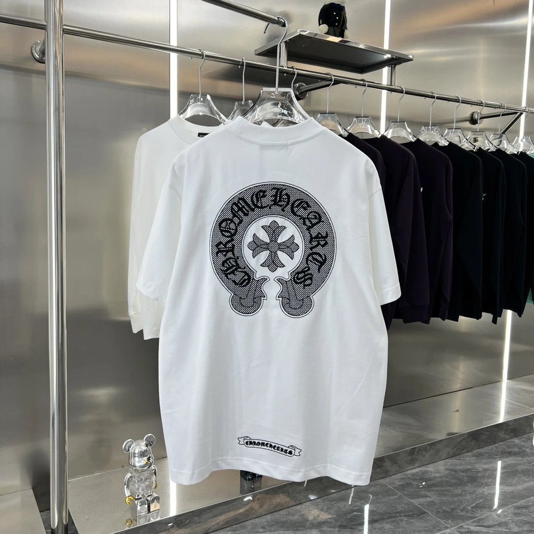 Chrome Hearts T-shirt Horseshoe Embroidery Round Neck Short Sleeve Pure Cotton Unisex T Shirt Bottoming Shirt OS Loose Fit T-Shirt