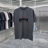 Balenciaga T-shirt Front Flocking Print logo round Neck Short Sleeve25ss New pure cotton T Unisex T-Shirt OS Drop Shoulder Loose Fit Base Shirt Top T-Shirt Short Sleeve