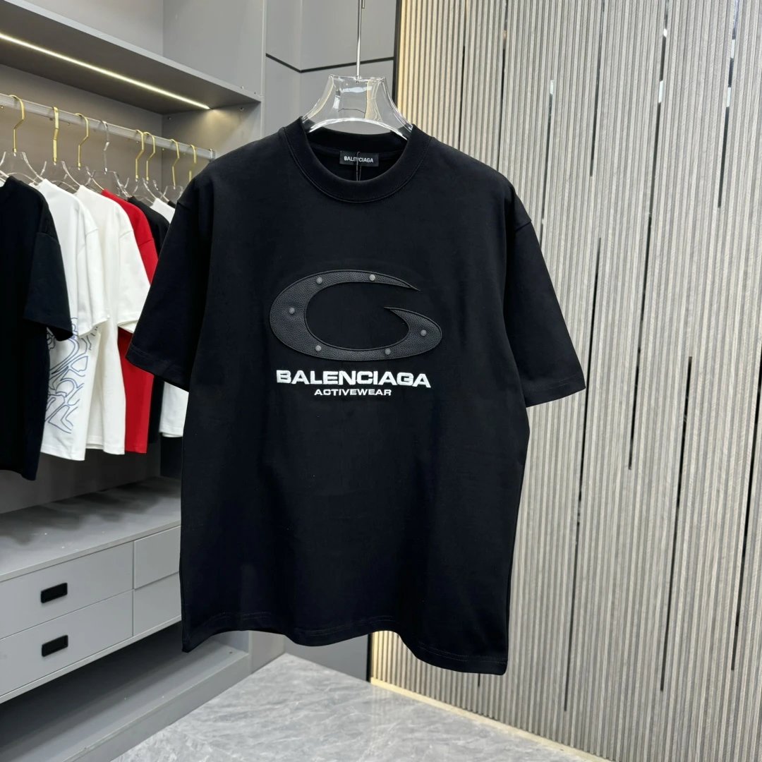 Balenciaga T-shirt Chest Patch Embroidery logo round Neck Short Sleeve25ss New Pure Cotton Unisex Style T T-shirt OS Loose Fit Base Shirt Half Sleeve T-Shirt Top Half Sleeve