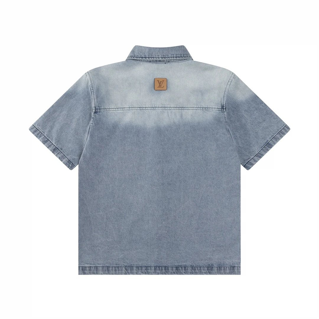 Louis Vuitton LV Shirt Chest Pocket Letter Embroidery logo Saga Turn-down Collar Short Sleeve Shirt Versatile Casual Business Unisex Slim Fit Jacket