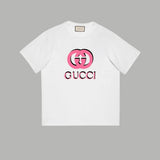 Gucci T-shirt Pink pair g Pattern Printing logo Round neck short-sleeve pure cotton T Unisex T-Shirt OS Loose Fit Base Shirt Casual Simple T-Shirt