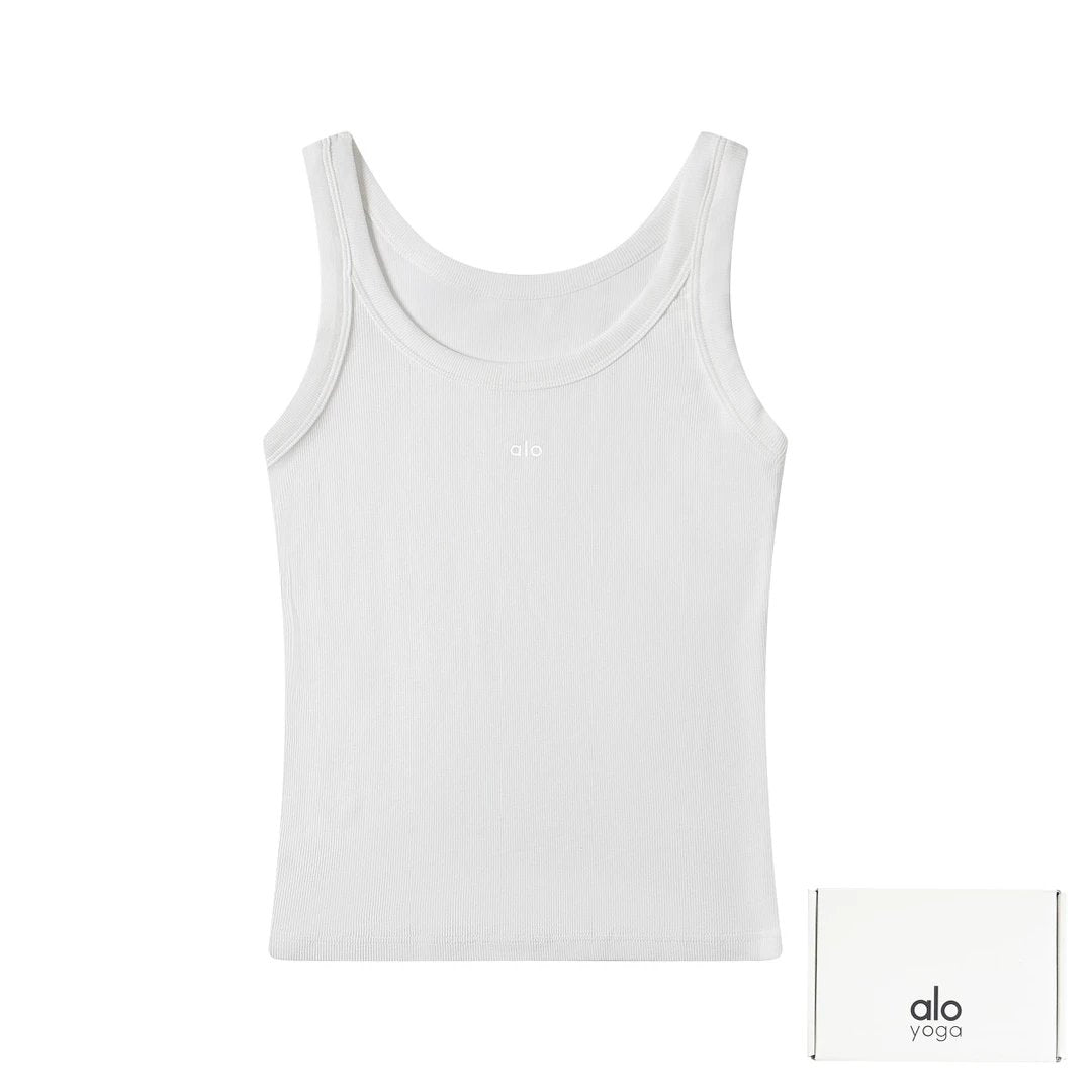 Alo Yoga T-shirt Chest Small Logo Print logo Sleeveless Short Sleeve Sleeveless Vest25ss New Pure Cotton Women's Style T T-shirt OS Loose Fit Base Shirt Top Half Sleeve T-Shirt