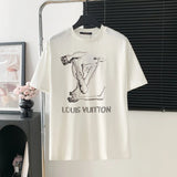 Louis Vuitton LV T-shirt Large Chest Hammer Tool logo round Neck Short Sleeve25ss New Pure Cotton Unisex Style T T-shirt OS Loose Fit Base Shirt Top Half Sleeve T-Shirt