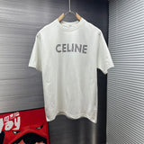 Celine T-shirt Chest Letter Print logo round Neck Short Sleeve25ss New pure cotton T Unisex T-Shirt OS Drop Shoulder Loose Fit Base Shirt Top T-Shirt Short Sleeve