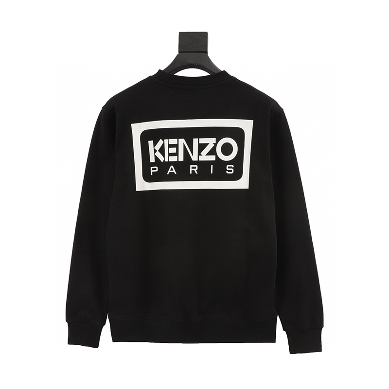 Kenzo Hoodie Black and White Embroidered Crew Neck Sweater for Men and Women