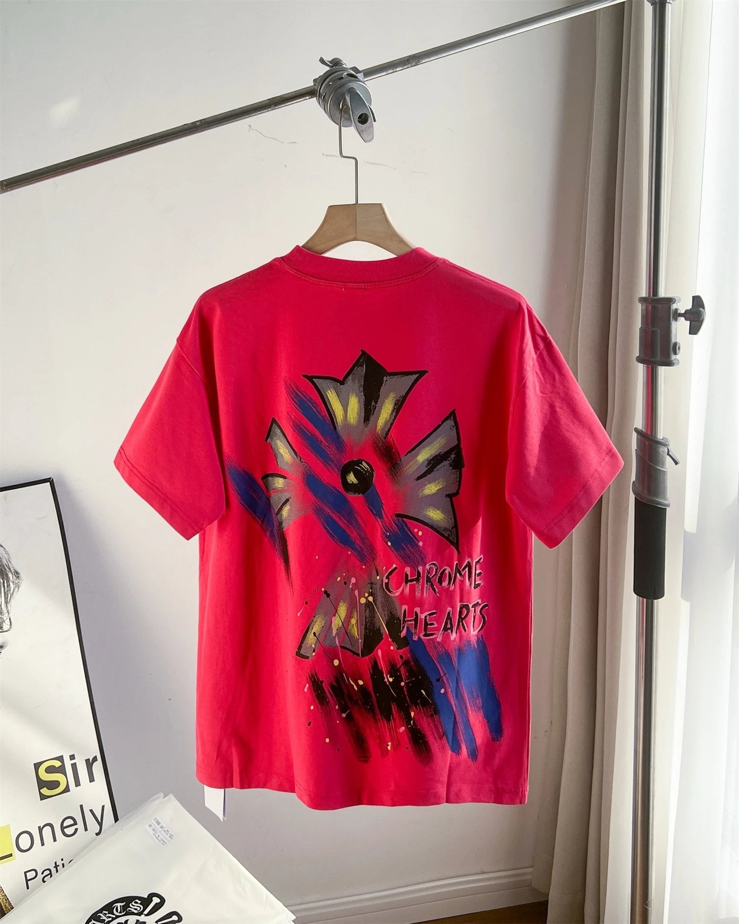 Chrome Hearts T-shirt Heavy Ink Splash Graffiti Print Crew Neck Short Sleeve Pure Cotton Unisex T T-shirt OS Loose Fit T-Shirt Casual Simple Base Shirt