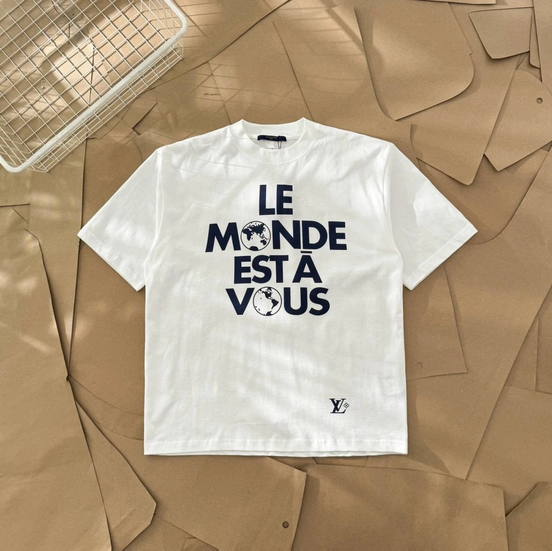 Louis Vuitton LV T-shirt Letter Earth Pattern Print on Chest logo round Neck Short Sleeve25ss New Pure Cotton Unisex Style T T-shirt OS Loose Fit Base Shirt Half Sleeve T-Shirt Top Half Sleeve