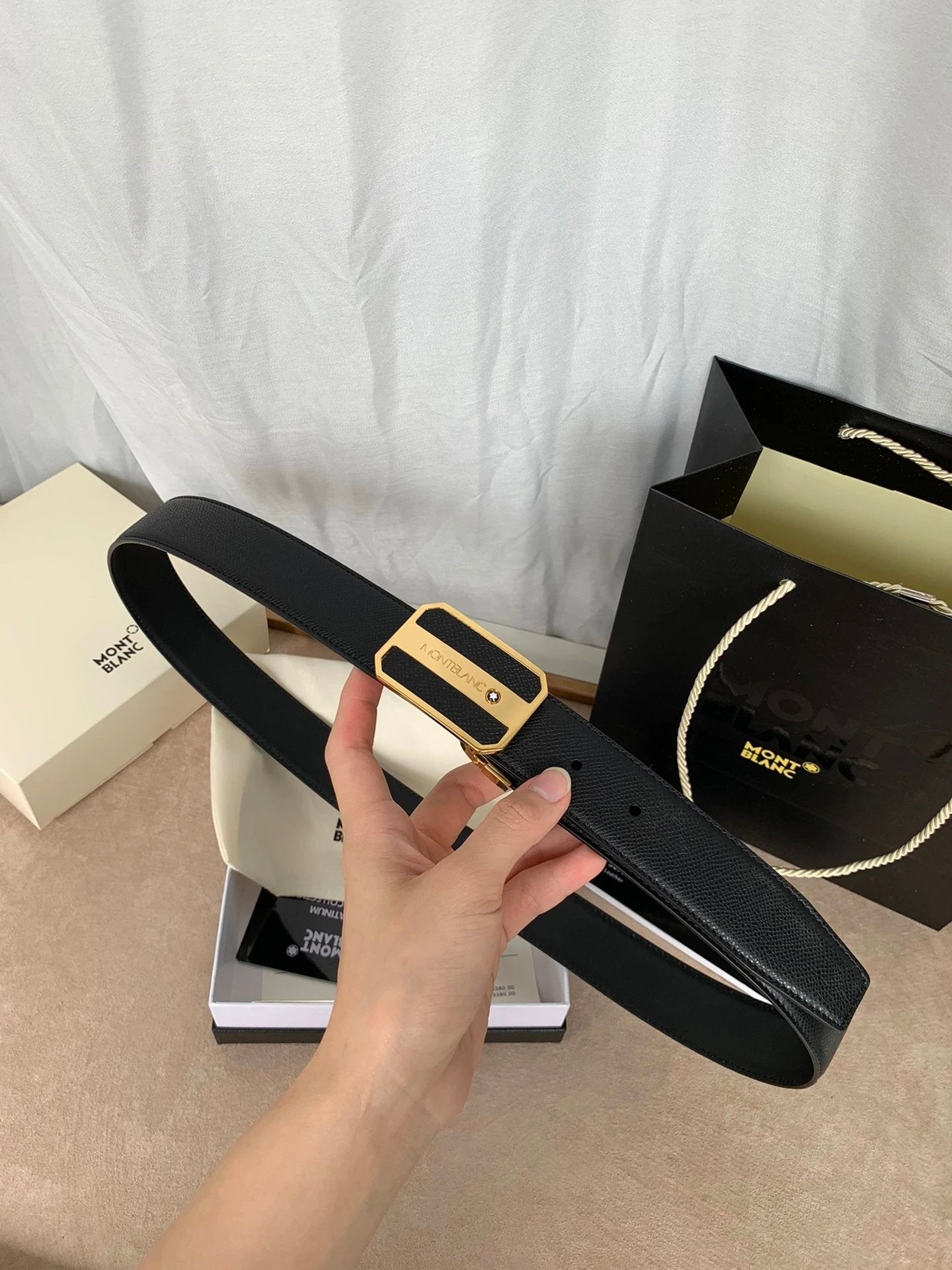 Montblanc Belt Top version 【Original Factory】Men's Leather Belt Width3.5cm Quality Full Set Packaging Original Imported Double-Sided Head Layer Cowhide 100% Original Pure Brass Buckle Dual-Use Fashion Elegant Boys Belt M Home New Custom Latest Hot