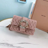 Miu Miu Bag Top version 【Pure Original Single Factory Production】2021New Ladies Matelasse Lamb Leather Bag Crystal Beaded Ring Little Daisy Drill Buckle Bag Shoulder Bag Crossbody Bag Chain Bag18cm5BH095