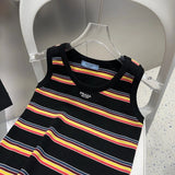 PRADA T-shirt Full-length Striped logo Sleeveless Short Sleeve Sleeveless Vest25ss New Pure Cotton Women's Base Shirt T T-shirt OS Loose Fit Half Sleeve T-Shirt