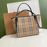 Burberry Women's Bag Top version horseferry Women's Bag Plaid Canvas Tote Shoulder Bag Handbag Shopping Bag Original Single Invisible Horse Shopping Bag Hatchet Man Shopping Bag