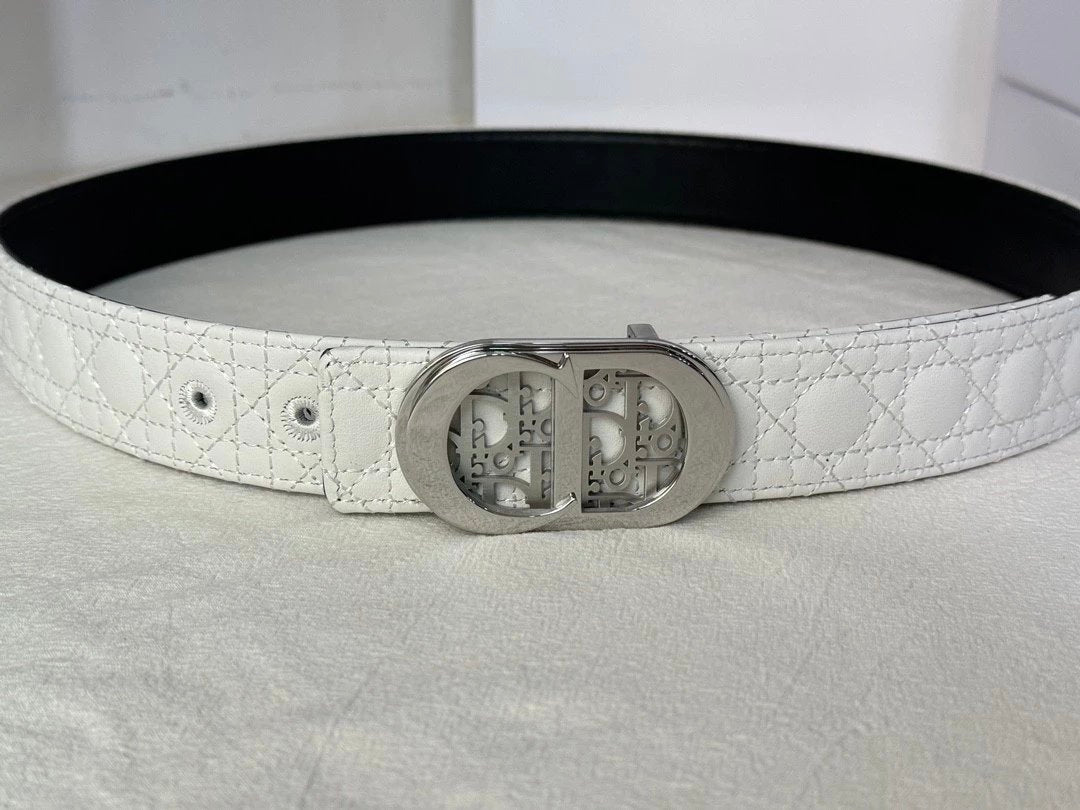 Dior Belt Top version Universal Belt Width for Men and Women3.5cm Genuine Goods Quality Counter Full Set Packaging Original Leather Material Classic Presbyopic Full Printed Canvas Full Vertical Surface Calfskin Lychee Pattern Bottom Letter Buckle Support