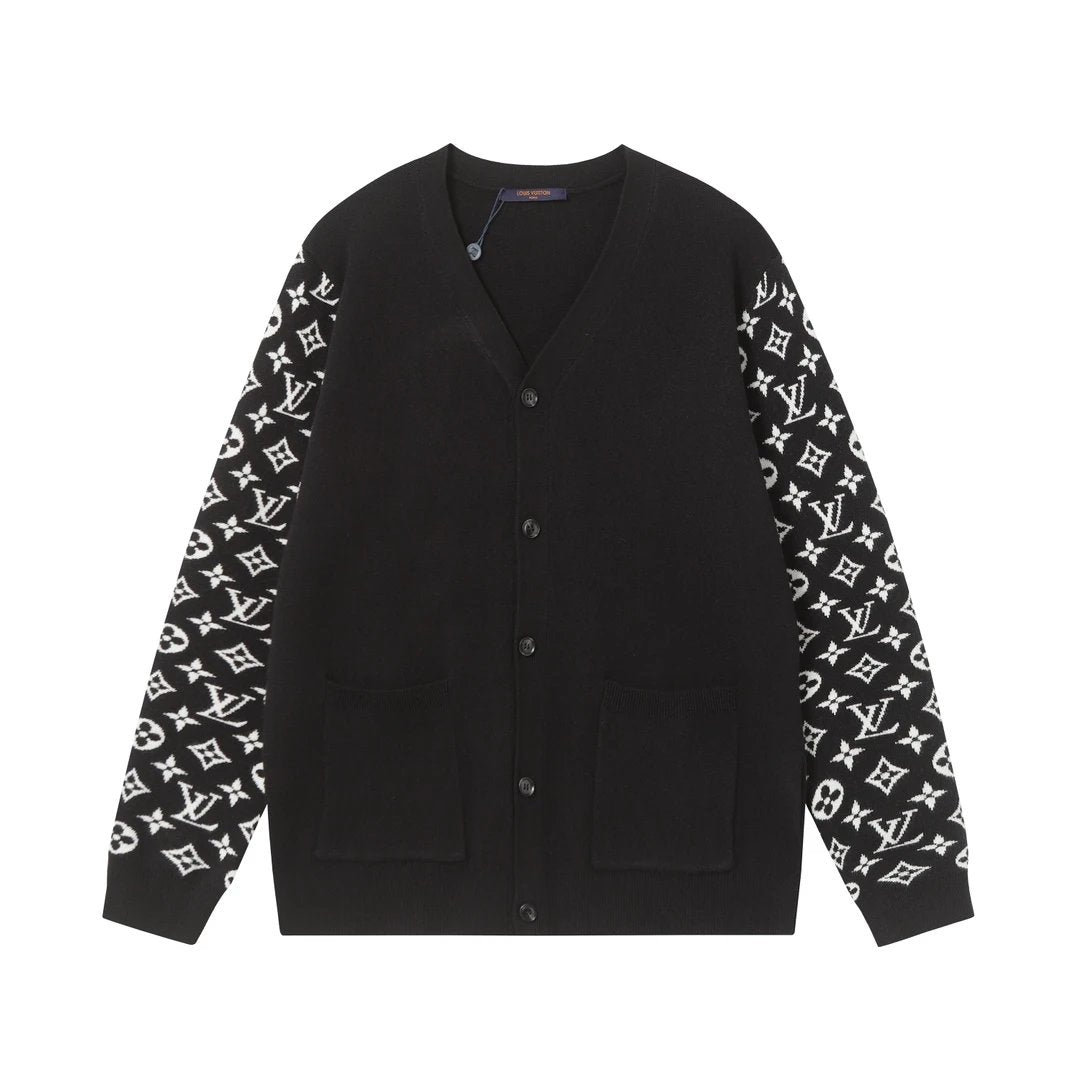 Louis Vuitton LV Sweater Knitted Jacquard Cardigan v Sweater Collar Unisex Outerwear Long Sleeve Soft Lazy Style OS Loose Fit Thickened Jacket for Versatile Casual Wear