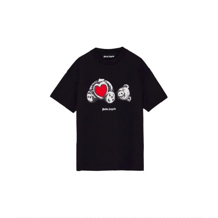 Palm Angels T-shirt Top Version Couple's Black Cotton Broken Bear Printed Loose T T-shirt Short Sleeve