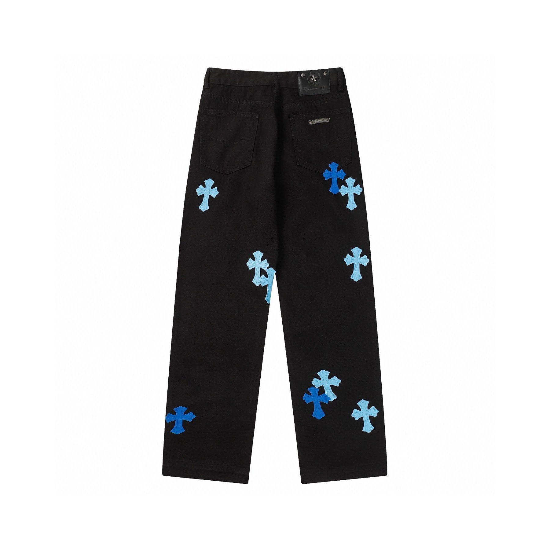 Chrome Hearts Jeans Top Version Cross Leather Tag Version Worn Jeans Casual Men and Women Slightly Loose All-Matching Contraction Trouser