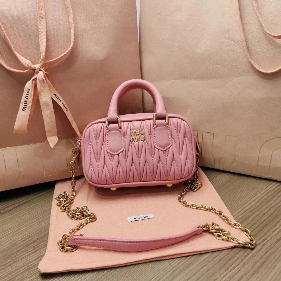 Miu Miu Bag Top version 【Original Order】New Product toopretty Bowling Bag Pillow Bag Travel Bag Box Bag Handbag Shoulder Bag Messenger Bag Women's Bag5BB124