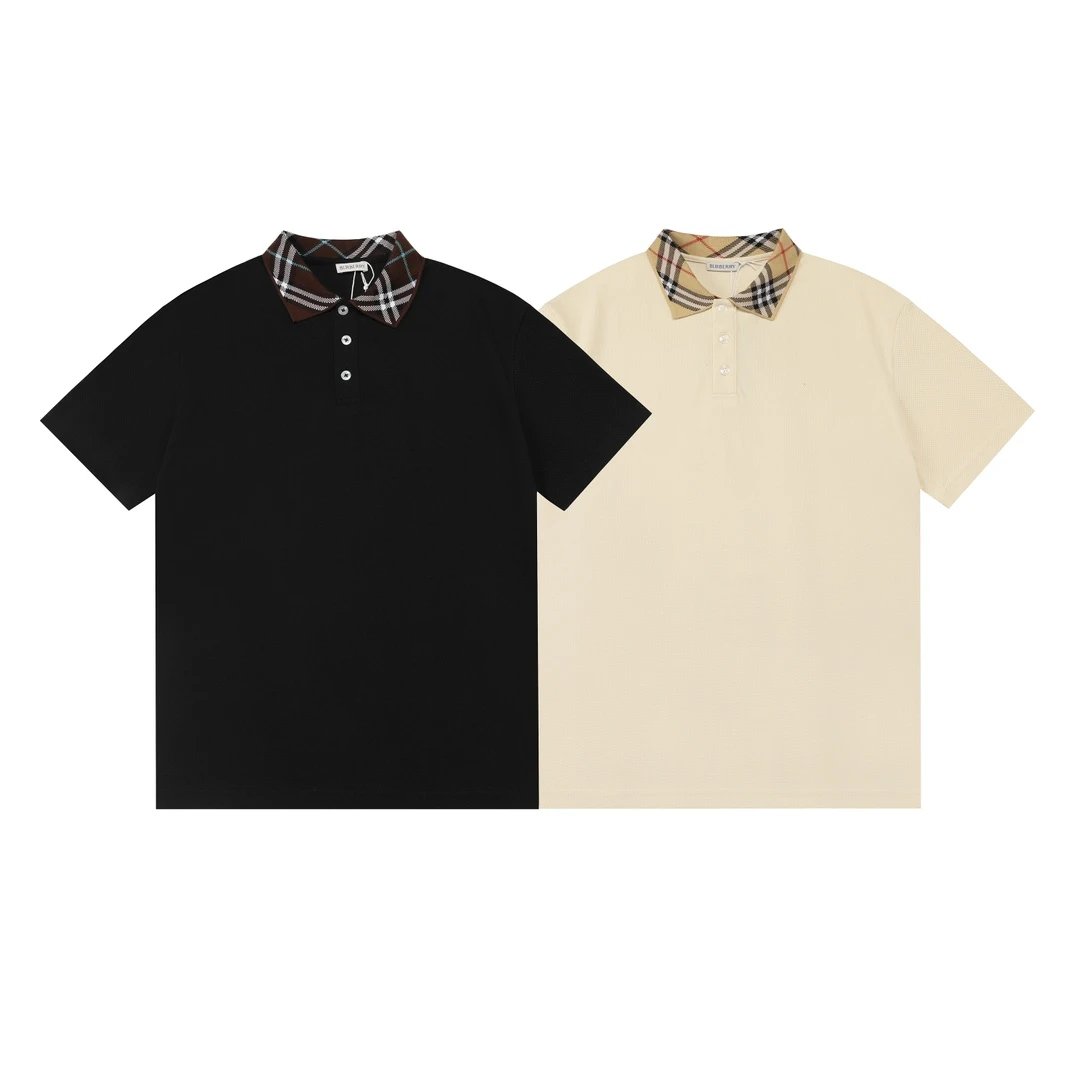 Burberry T-shirt Color Matching logo Neckline POLO Shirt Lapel Short Sleeve25ss New Unisex Summer Loose Short Sleeve T Business Commuter Short Sleeve Shirt Plus Size T-Shirt