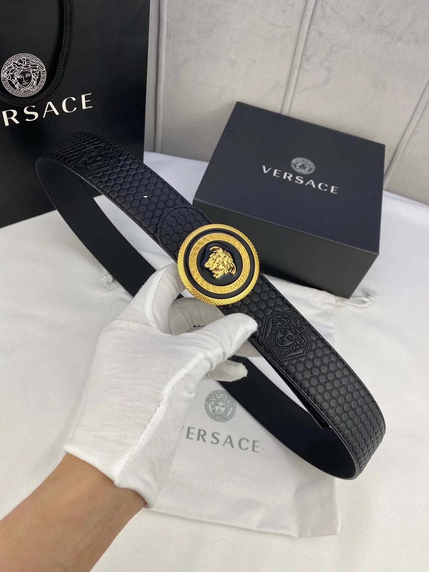 VERSACE Belt Top version Brand New Full Set Belt Fashion Trend Genuine Leather Business Casual Men Women Belt Cowhide Embossed Pant Belt