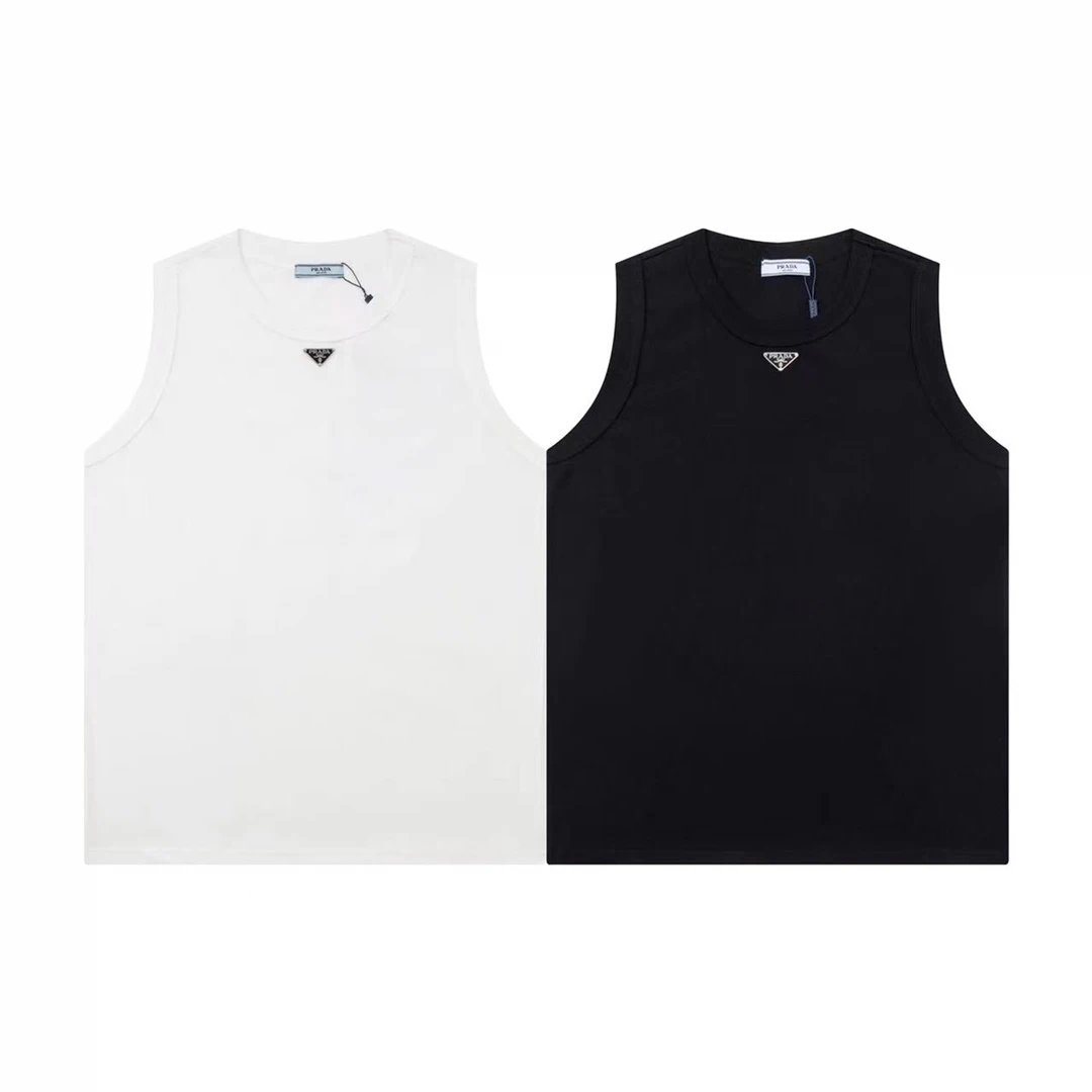 PRADA T-shirt Chest Triangle Mark logo Sleeveless Short Sleeve Sleeveless Vest25ss New Pure Cotton Unisex Style T T-shirt OS Loose Fit Base Shirt Top Half Sleeve T-Shirt