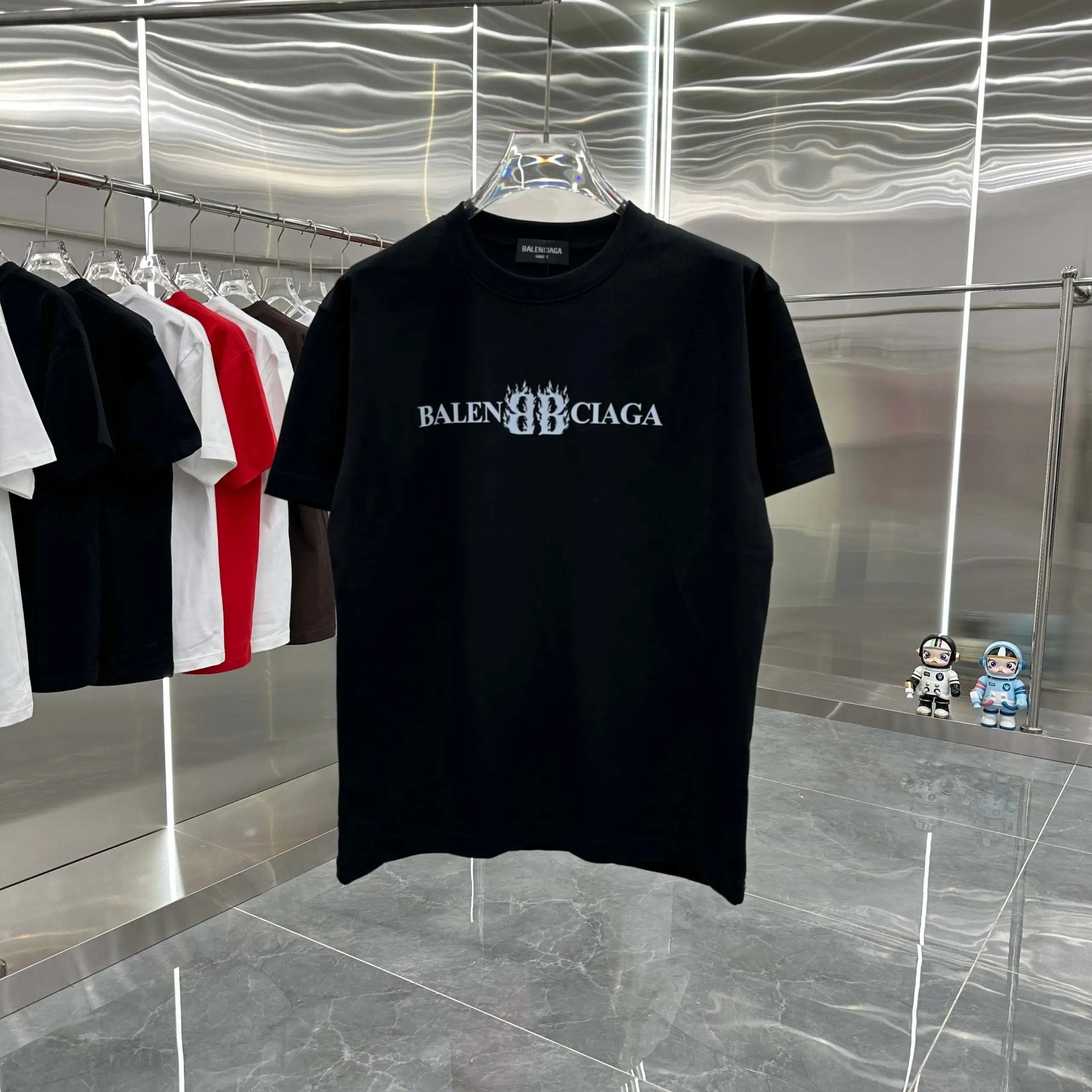 Balenciaga T-shirt Double-breasted B Personalized Printing logo round Neck Short Sleeve25ss New Pure Cotton Unisex Style T T-shirt OS Loose Fit Base Shirt Short Sleeve Top T-Shirt