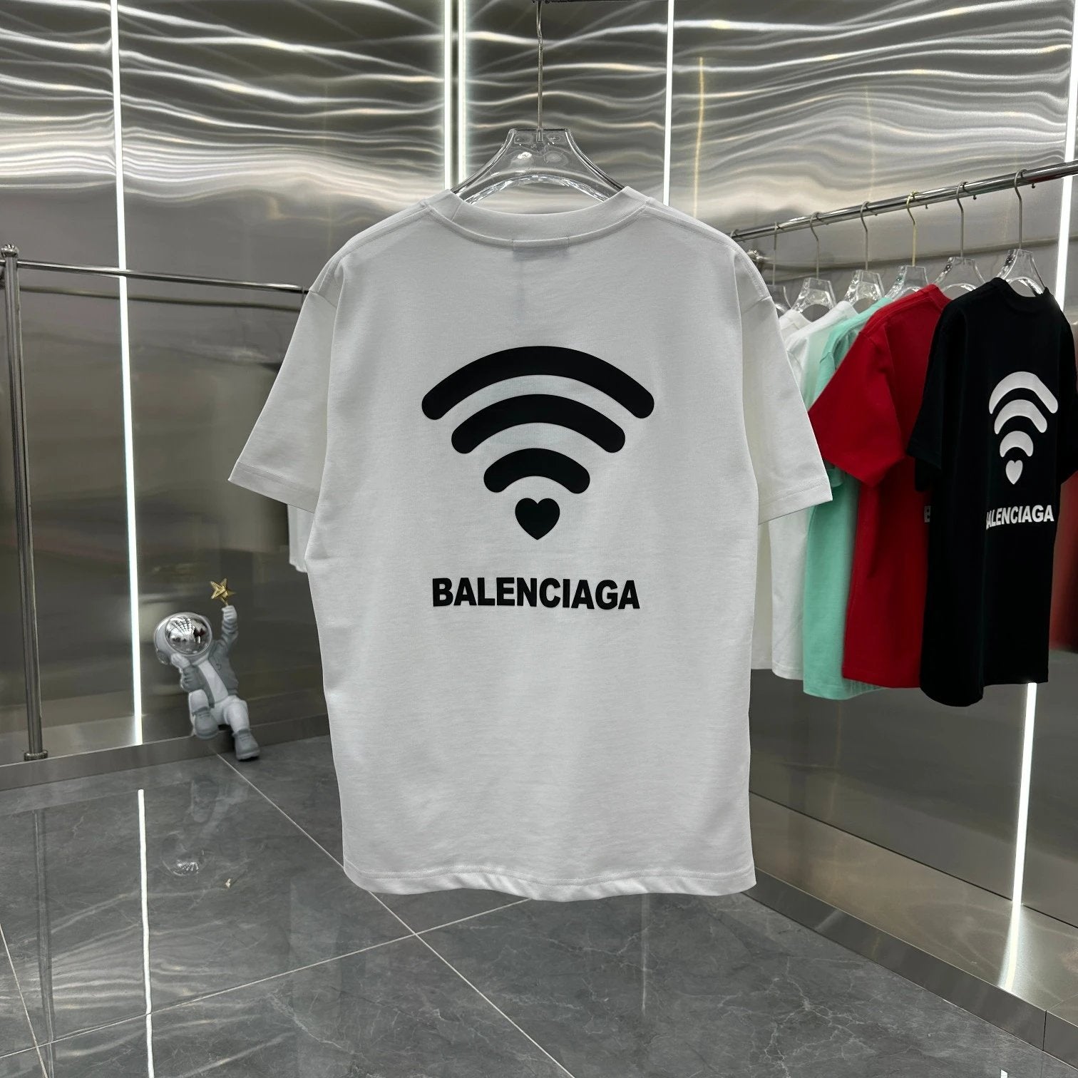 Balenciaga T-shirt Back wifi Printing logo round Neck Short Sleeve25ss New Pure Cotton Unisex Style T Casual T-Shirt Base Layer Shirt OS Loose design