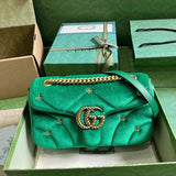 Gucci Women's Bag Top version 【**Original Cowhide】2023Autumn and Winter New Marmont Mamon Series Mini Backpack Chain Bag Medium Backpack Heart Bag Pairs G Rivet Embellished Velvet Marmon Bag Autumn and Winter Velvet Women's Bag446744443497