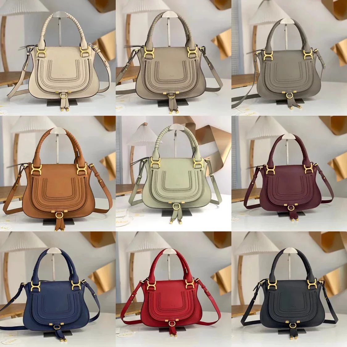 Chloe Bag Top version 【Original Genuine Goods Leather】chloe-marcie Classic Hand Holding Saddle Bag Women's Commuter Bag Briefcase Handbag Shopping Bag Shoulder Messenger Bag Women's Saddle Bag