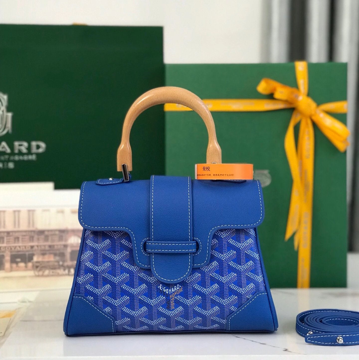 Goyard Bag Top version Saigon Bag Saigonmini Wooden Handle Handbag New Version Silk Screen Saigon Bag Shoulder Messenger Bag Kelly Women's Bag