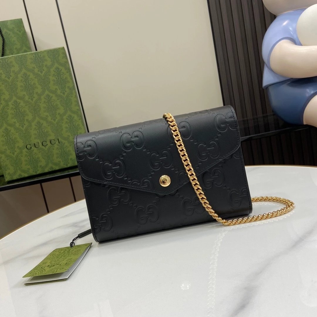 Gucci Women's Bag Top version 【Super Original Leather】2024New Ophidia Series Mini Chain Bag Handbag Embossed Original Leather woc Short Chain Pouch Wallet20cm Model：781555