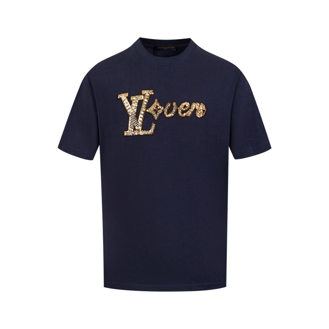 Louis Vuitton LV T-shirt Colorful Letter Sequin Embroidery on the Chest logo round Neck Short Sleeve25ss New pure cotton T Unisex T-Shirt OS Loose Fit Base Shirt Top Half Sleeve T-Shirt