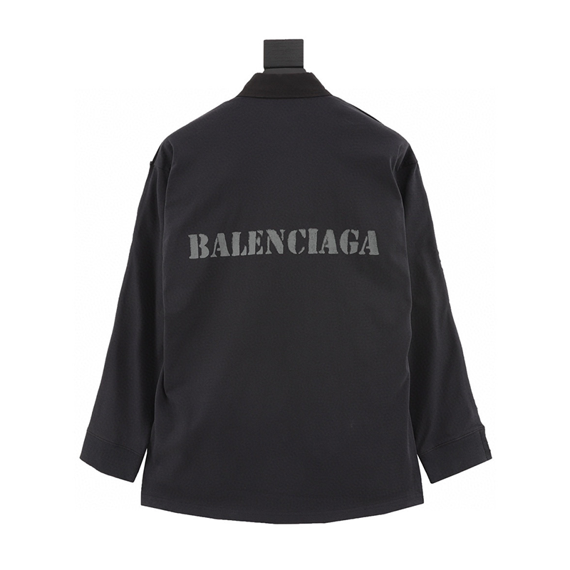 Balenciaga Shirt Navy Blue Stitching Long-Sleeved Shirt Same Style for Men and Women