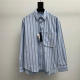 Dior Shirt 24New Embroidered Light Blue Striped Cotton Poplin Shirt Casual Loose Versatile Long Sleeve Shirt Cardigan Unisex Os Version