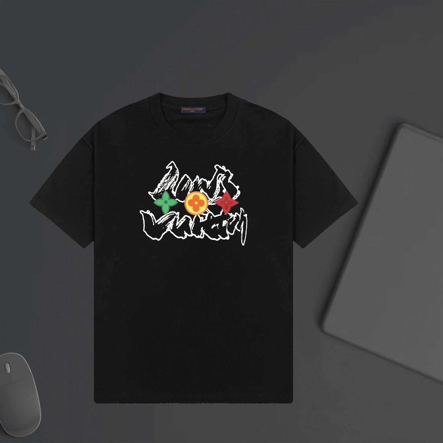 Louis Vuitton LV T-shirt Chest Patchwork Letter Print logo round Neck Short Sleeve25ss New Pure Cotton Unisex Style T T-shirt OS Loose Fit Base Shirt Half Sleeve T-Shirt Top Half Sleeve