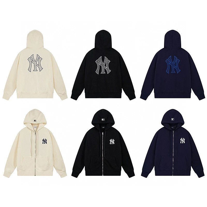 MLB Hoodie Top Version Men and Women Couple Hooded Sweater Autumn and Winter Loose Presbyopic Yankees Casual Zipper Cardigan Outerwear