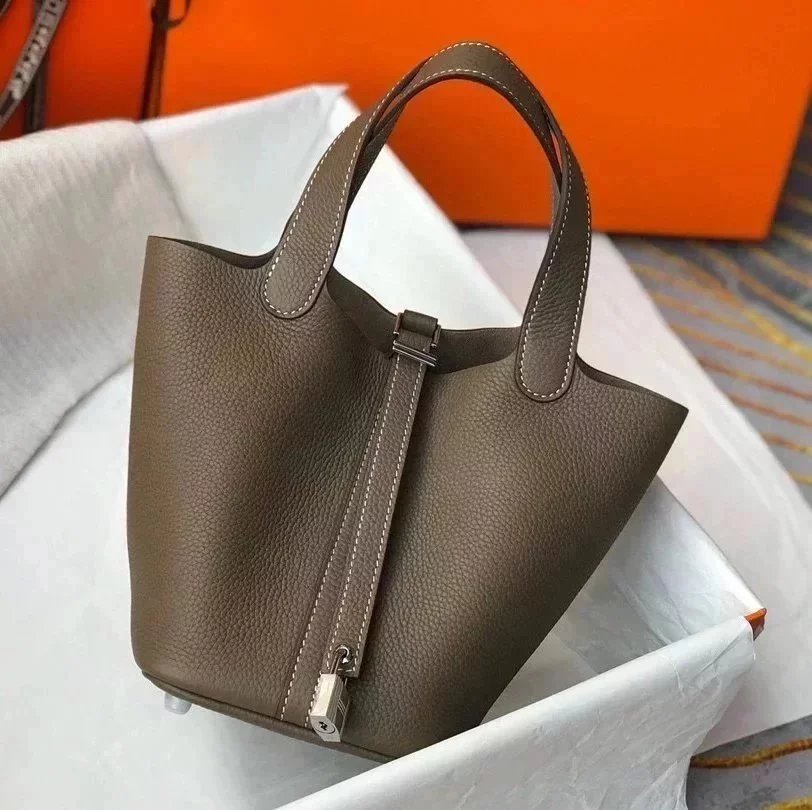 Hermes women's bag Top version Women's Bag21New Handmade picotin Bucket Bag1822Vegetable Basket Bucket Bag Handbag