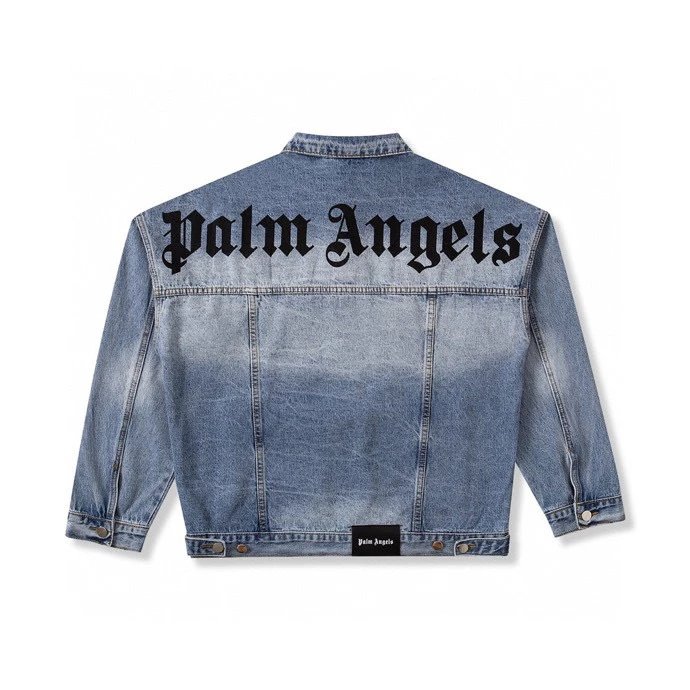 Palm Angels Jackets Top Version Brown Lan2022ss Classic Back Letter Print Washed Denim Jacket Jacket