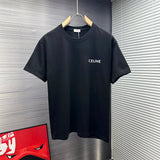 Celine T-shirt Chest Letter Print logo round Neck Short Sleeve25ss New Pure Cotton Unisex Style T T-shirt OS Loose Fit Base Shirt Half Sleeve T-Shirt Top Half Sleeve