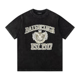 Balenciaga T-shirt Chest Letter Crown Wheat Ear Print logo round Neck Short Sleeve25ss New pure cotton T Unisex T-Shirt OS Drop Shoulder Loose Fit Base Shirt Top T-Shirt Short Sleeve