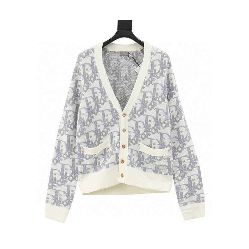 Dior Sweater Full d Printed Jacquard Knitted Cardigan Sweater for Men and Women