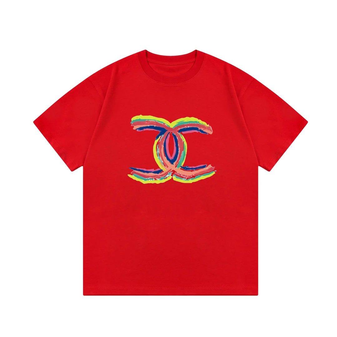 Chanel T-shirt Rainbow Letter Direct Print logo round Neck Short Sleeve25ss New Pure Cotton Unisex Style T T-shirt OS Loose Fit Base Shirt Top Half Sleeve T-Shirt