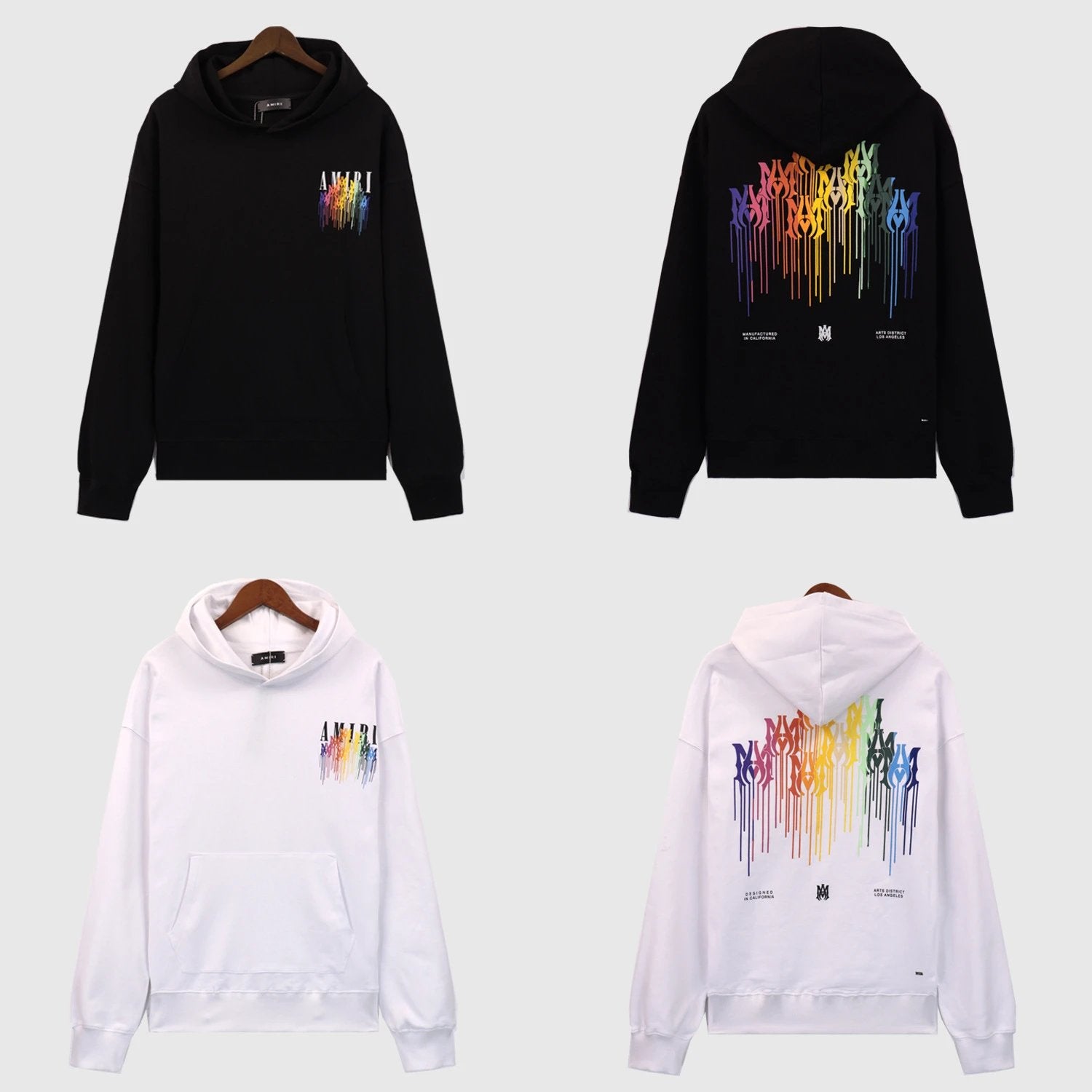 Amiri Hoodie 2024Autumn and Winter New OW Rainbow Letter Pattern Pullover Hoodie for Men and Women