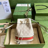 Gucci Women's Bag Top version 【Super Original Factory】2023New Color Matching Pink Yellow ophida Series mini Bucket Bag Classic Presbyopic Small Bucket Bag Women Hand-Carrying Crossbody Bag Small Bucket Women's Bag550620560621