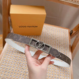 Louis Vuitton LV Belt Top version 【Counter Quality】Belt New Belt3.0，2.5cm Women's Belt v Women's Leather Belt with Metal Buckle with Classic Presbyopic Chessboard Grid Belt with Genuine Goods Packaging No Problem in and out of the Counter Versatile Casual