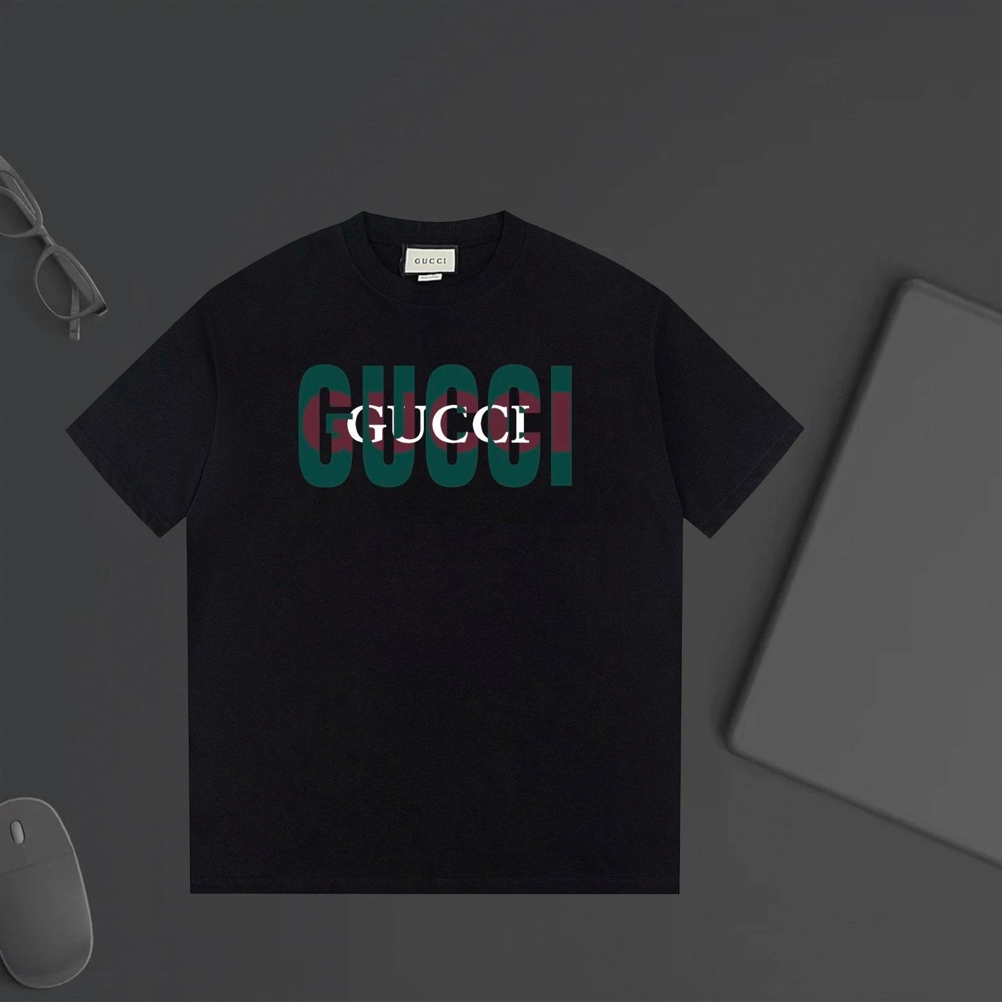 Gucci T-shirt Chest Large and Small Overlapping Letter Print logo round Neck Short Sleeve25ss New Pure Cotton Unisex Style T T-shirt OS Loose Fit Base Shirt Half Sleeve T-Shirt Top Half Sleeve