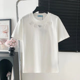 PRADA T-shirt Patch logo Letter Embroidered Crew Neck Short Sleeve25ss New Pure Cotton Unisex Style T T-shirt OS Loose Fit Base Shirt Top Half Sleeve T-Shirt