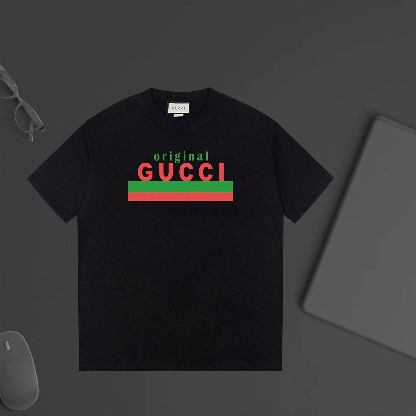 Gucci T-shirt Chest Patchwork Letter Print logo round Neck Short Sleeve25ss New pure cotton T Unisex T-Shirt OS Loose Fit Base Shirt Top Half Sleeve T-Shirt